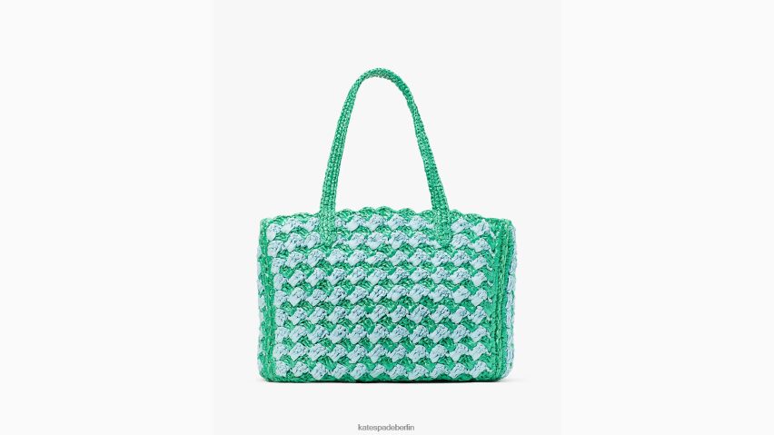 de Kate Spade Frauen Mittelgroße gestreifte gehäkelte Bast-Tragetasche von High Tide frisches Grün multi NB82J211 Zubehör