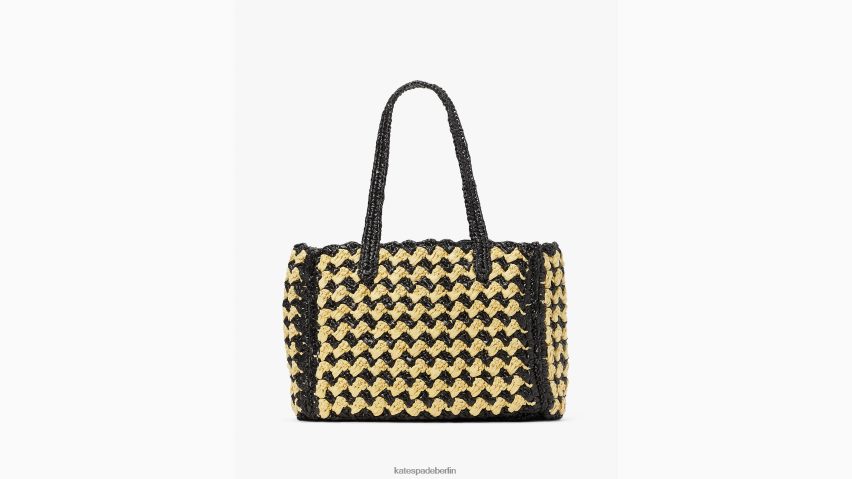 de Kate Spade Frauen Mittelgroße gestreifte gehäkelte Bast-Tragetasche von High Tide schwarz-multi NB82J210 Zubehör