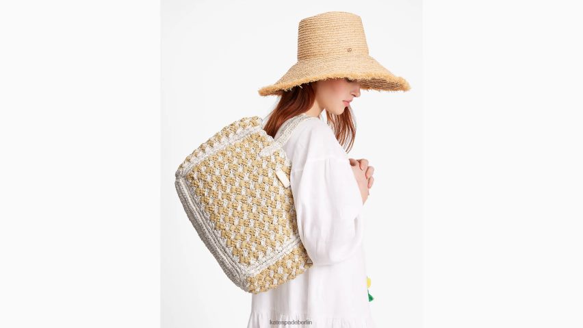 de Kate Spade Frauen Mittelgroße gestreifte gehäkelte Bast-Tragetasche von High Tide weiß-multi NB82J28 Zubehör