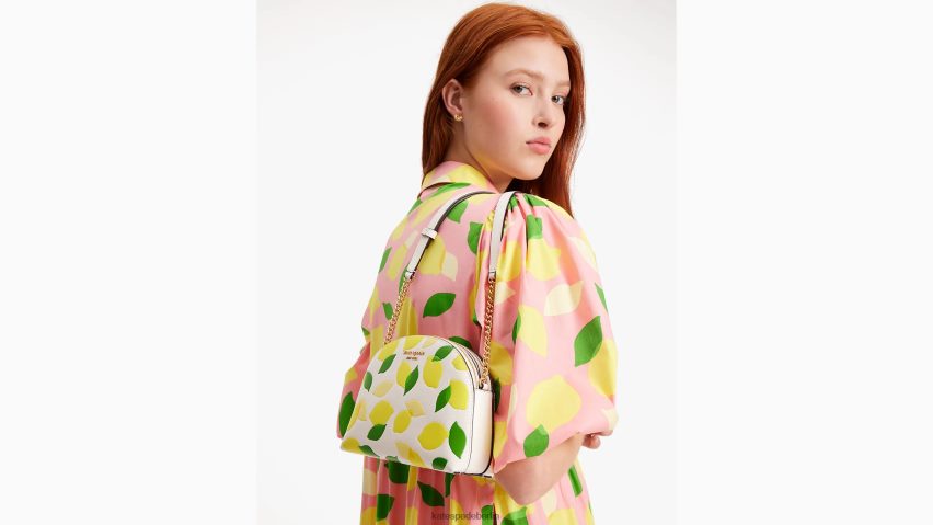de Kate Spade Frauen Morgan Lemon Toss geprägte Umhängetasche mit doppeltem Reißverschluss und Kuppel Pergament multi NB82J2120 Zubehör