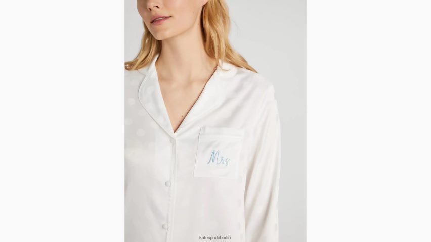 de Kate Spade Frauen Mrs Long Pyjama-Set cremefarbener Punkt NB82J2841 Bekleidung