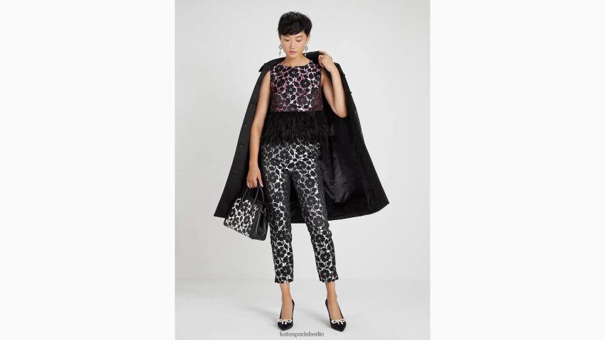 de Kate Spade Frauen Oberteil aus Brokat mit rosigem Gartenfederbesatz rosa Wolke NB82J2879 Bekleidung