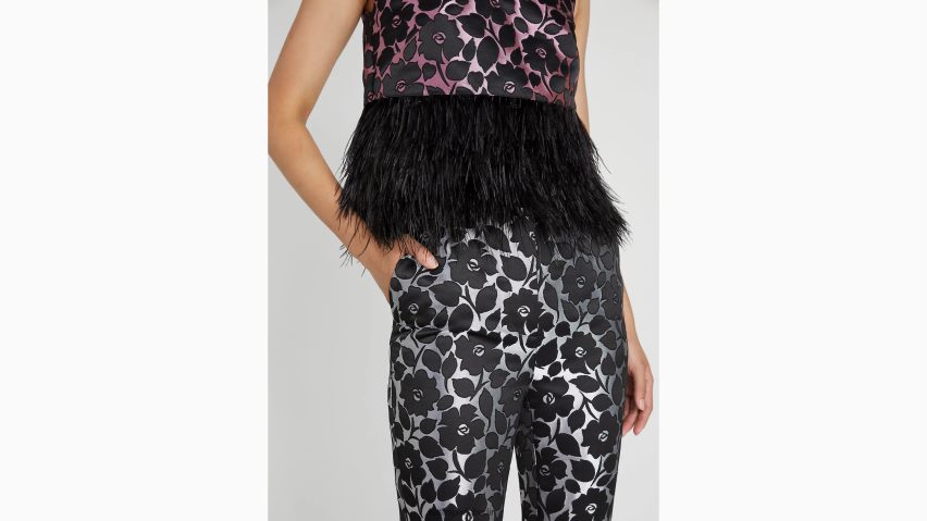 de Kate Spade Frauen Oberteil aus Brokat mit rosigem Gartenfederbesatz rosa Wolke NB82J2879 Bekleidung