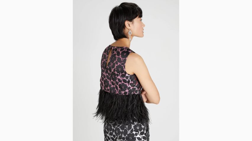 de Kate Spade Frauen Oberteil aus Brokat mit rosigem Gartenfederbesatz rosa Wolke NB82J2879 Bekleidung