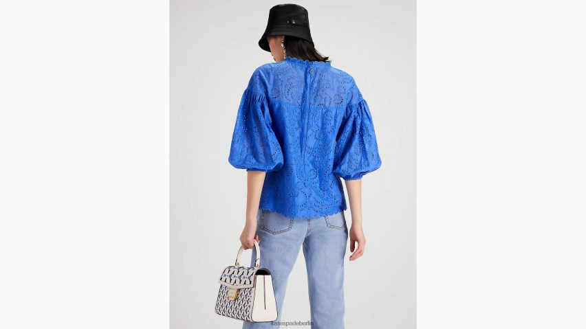 de Kate Spade Frauen Oberteil mit floralen Ösen und Puffärmeln Saphir-Dunst NB82J2756 Bekleidung