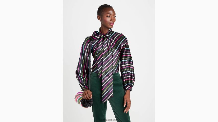 de Kate Spade Frauen Party-Hemd mit Streifen und Bindekragen Schwarz NB82J2878 Bekleidung