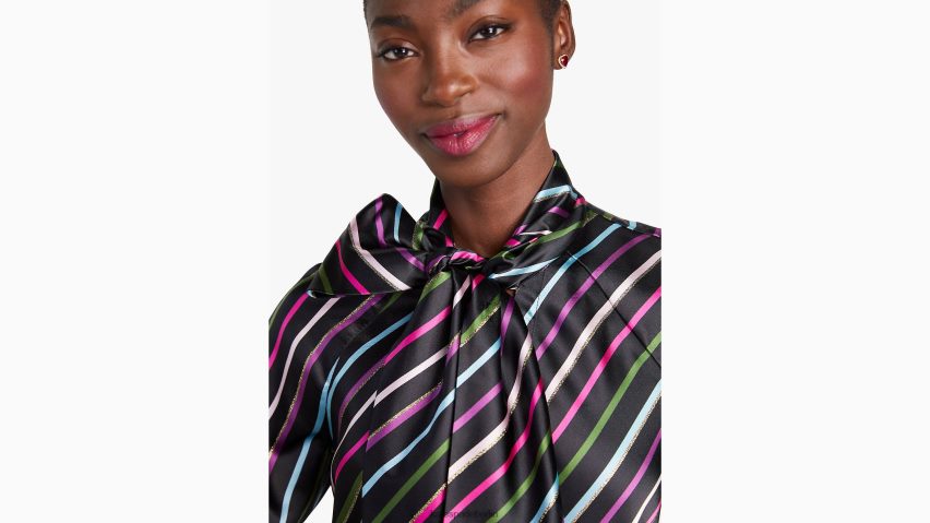 de Kate Spade Frauen Party-Hemd mit Streifen und Bindekragen Schwarz NB82J2878 Bekleidung