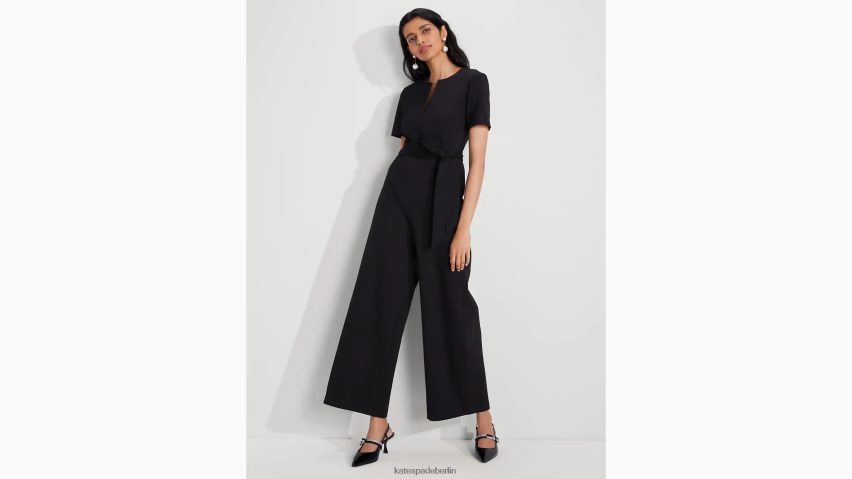de Kate Spade Frauen Ponte-Jumpsuit mit geteiltem Ausschnitt Schwarz NB82J2701 Bekleidung