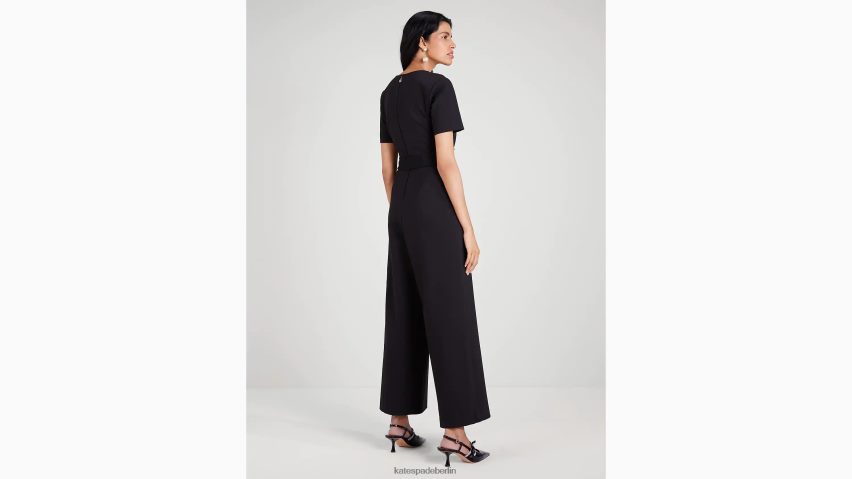 de Kate Spade Frauen Ponte-Jumpsuit mit geteiltem Ausschnitt Schwarz NB82J2701 Bekleidung