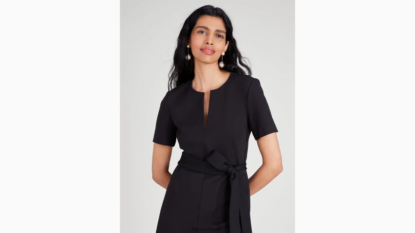 de Kate Spade Frauen Ponte-Jumpsuit mit geteiltem Ausschnitt Schwarz NB82J2701 Bekleidung