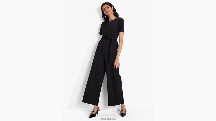 de Kate Spade Frauen Ponte-Jumpsuit mit geteiltem Ausschnitt Schwarz NB82J2701 Bekleidung