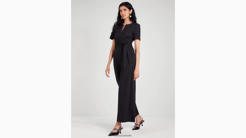 de Kate Spade Frauen Ponte-Jumpsuit mit geteiltem Ausschnitt Schwarz NB82J2701 Bekleidung