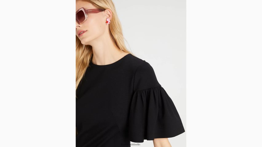 de Kate Spade Frauen Ponte-Kleid mit Volantärmeln Schwarz NB82J2773 Bekleidung