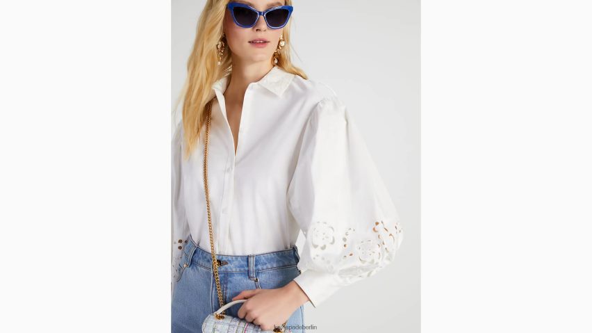 de Kate Spade Frauen Popeline-Hemd mit Cutwork-Stickerei frisches Weiß NB82J2747 Bekleidung