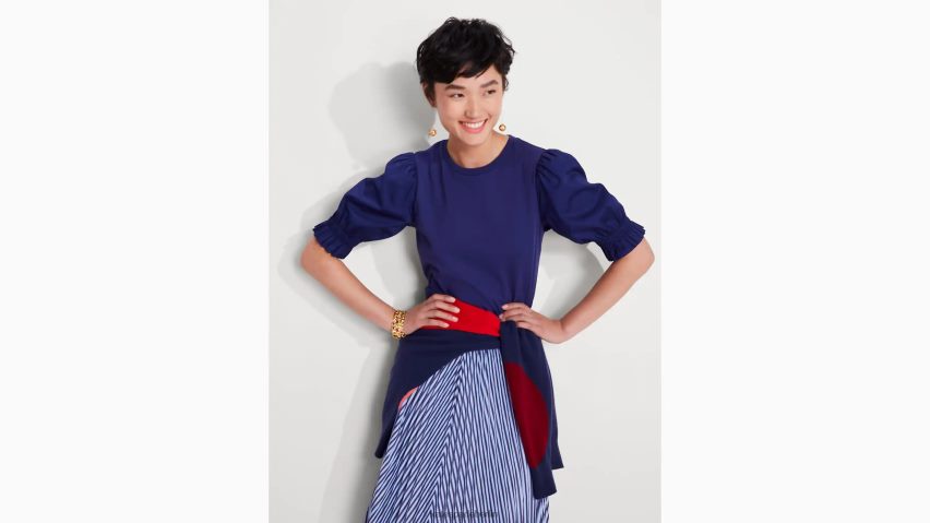 de Kate Spade Frauen Popeline-T-Shirt mit Puffärmeln Französische Marine NB82J2900 Bekleidung