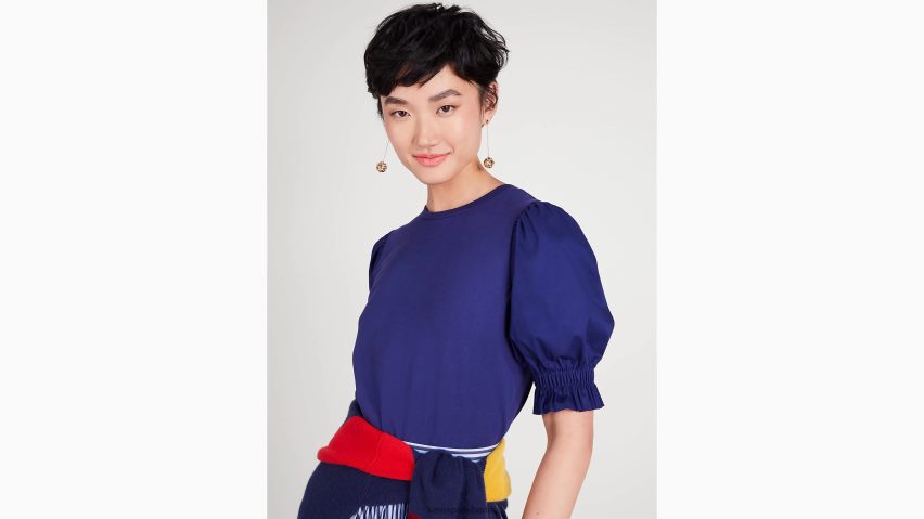de Kate Spade Frauen Popeline-T-Shirt mit Puffärmeln Französische Marine NB82J2900 Bekleidung