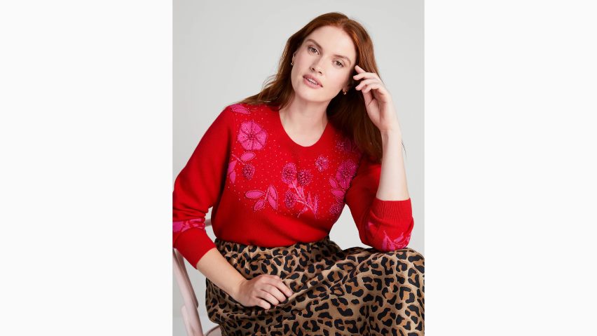 de Kate Spade Frauen Pullover mit Blumenverzierung Motor rot NB82J2966 Bekleidung