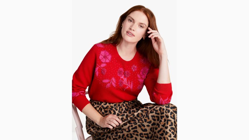 de Kate Spade Frauen Pullover mit Blumenverzierung Motor rot NB82J2966 Bekleidung