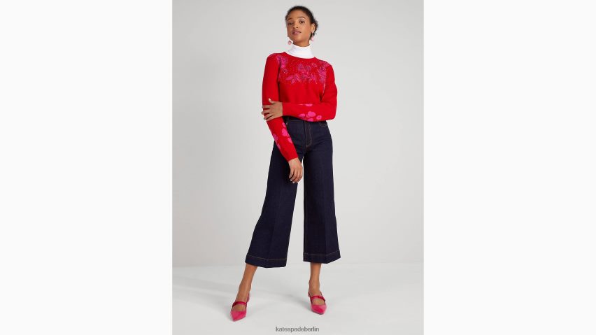 de Kate Spade Frauen Pullover mit Blumenverzierung Motor rot NB82J2966 Bekleidung