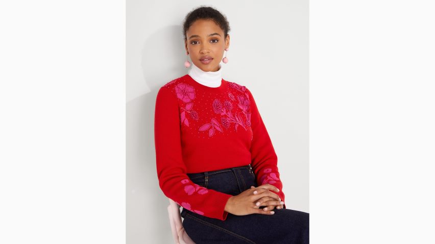 de Kate Spade Frauen Pullover mit Blumenverzierung Motor rot NB82J2966 Bekleidung