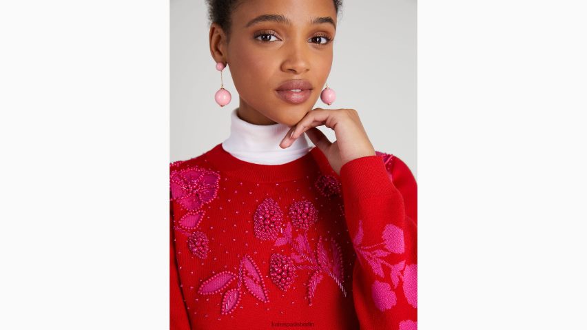 de Kate Spade Frauen Pullover mit Blumenverzierung Motor rot NB82J2966 Bekleidung