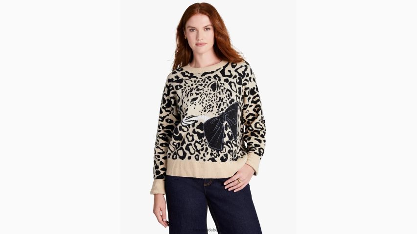 de Kate Spade Frauen Pullover mit Leopardenschleife geröstete Cashewnüsse NB82J2939 Bekleidung