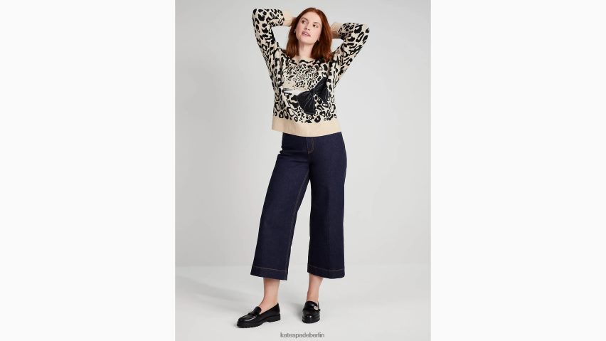 de Kate Spade Frauen Pullover mit Leopardenschleife geröstete Cashewnüsse NB82J2939 Bekleidung