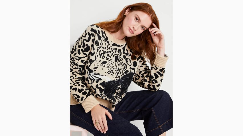 de Kate Spade Frauen Pullover mit Leopardenschleife geröstete Cashewnüsse NB82J2939 Bekleidung