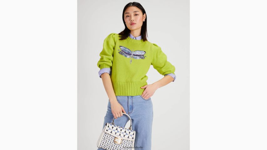 de Kate Spade Frauen Pullover mit Libellenverzierung Limettenschale NB82J2735 Bekleidung