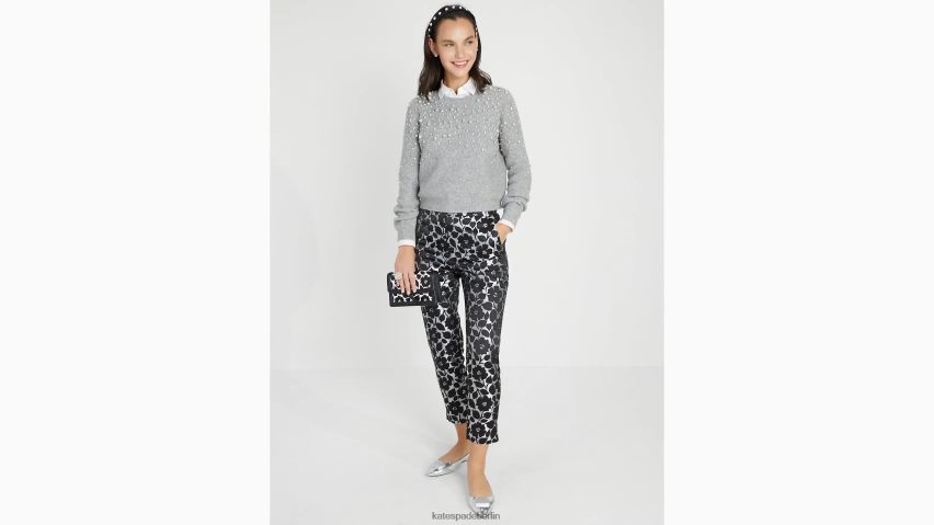 de Kate Spade Frauen Pullover mit Perlen- und Strassverzierung graue Melange NB82J2910 Bekleidung