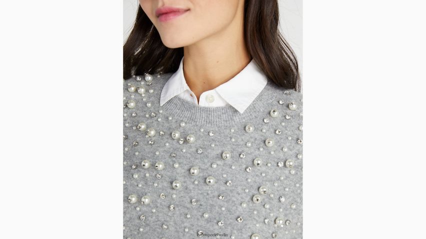 de Kate Spade Frauen Pullover mit Perlen- und Strassverzierung graue Melange NB82J2910 Bekleidung