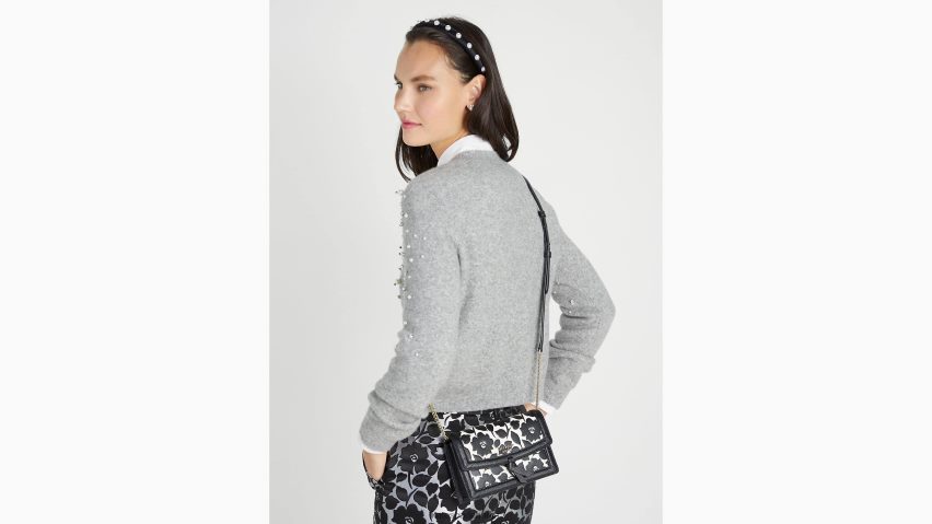 de Kate Spade Frauen Pullover mit Perlen- und Strassverzierung graue Melange NB82J2910 Bekleidung