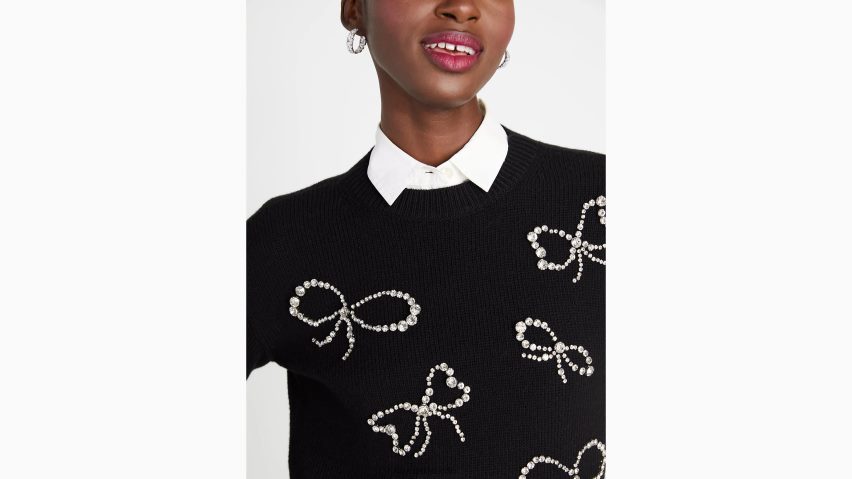 de Kate Spade Frauen Pullover mit Strassschleife Schwarz NB82J2960 Bekleidung