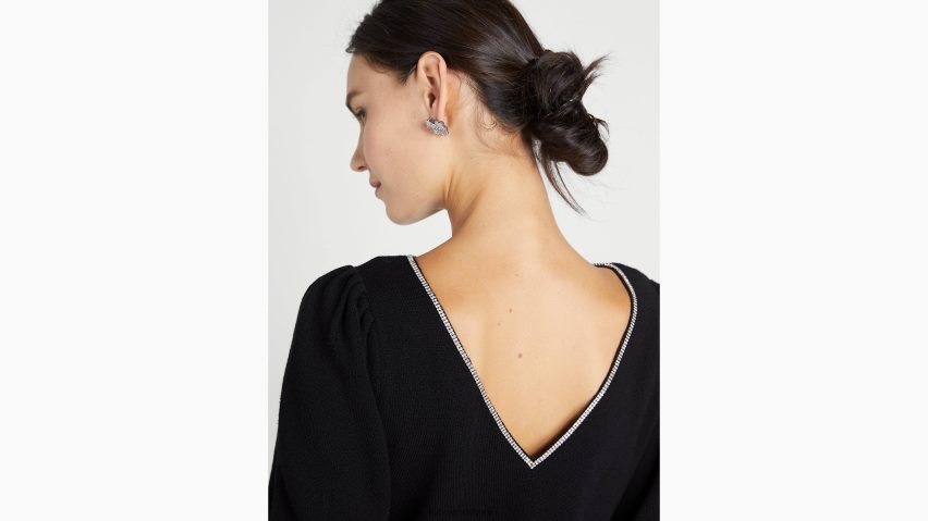 de Kate Spade Frauen Pullover mit U-Boot-Ausschnitt und Strassbesatz Schwarz NB82J2859 Bekleidung