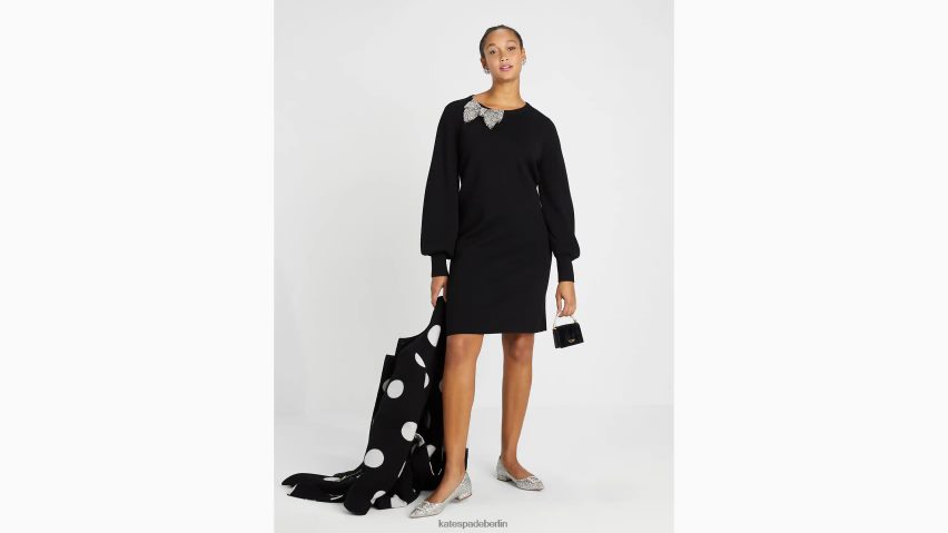 de Kate Spade Frauen Pulloverkleid mit Schleife und Strasssteinen Schwarz NB82J2954 Bekleidung