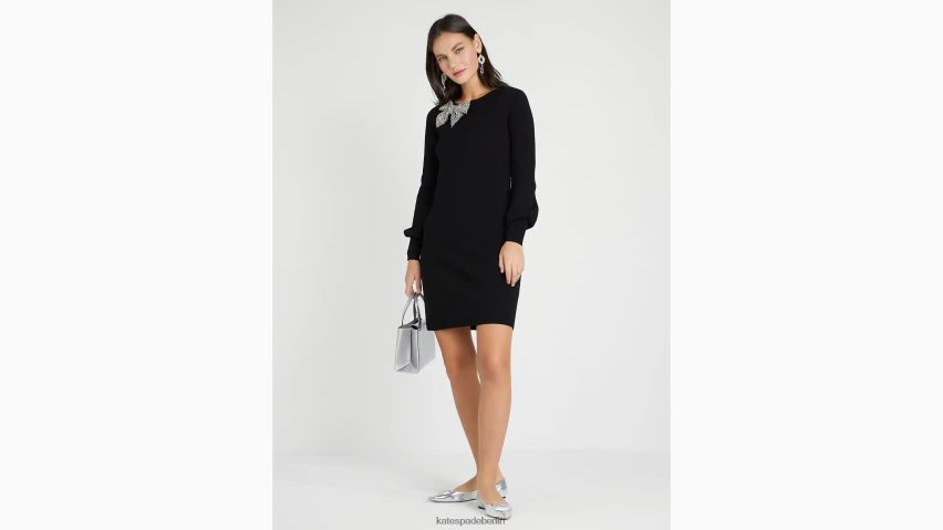 de Kate Spade Frauen Pulloverkleid mit Schleife und Strasssteinen Schwarz NB82J2954 Bekleidung