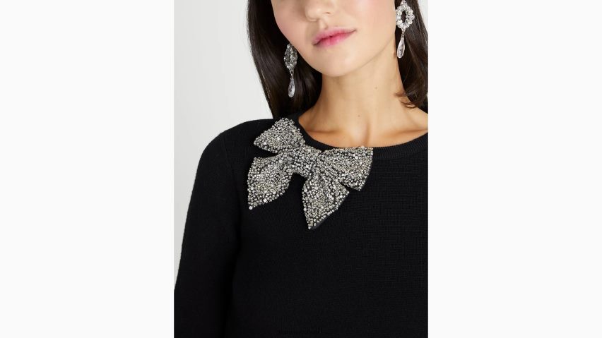 de Kate Spade Frauen Pulloverkleid mit Schleife und Strasssteinen Schwarz NB82J2954 Bekleidung