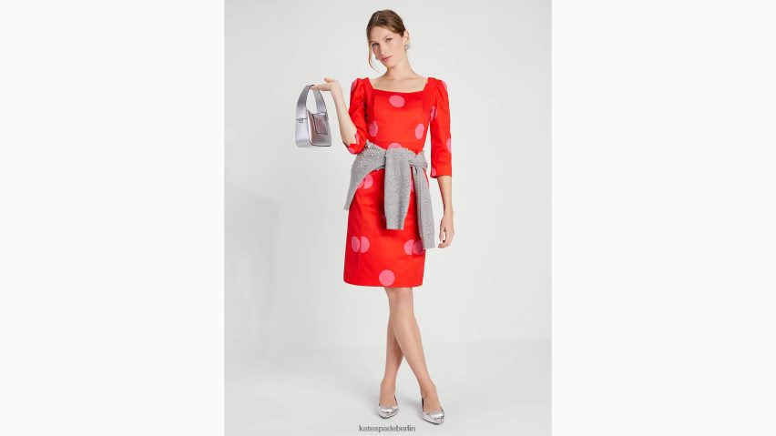 de Kate Spade Frauen Riesiges Etuikleid aus gepunktetem Faille Flamme scharlachrot NB82J2866 Bekleidung