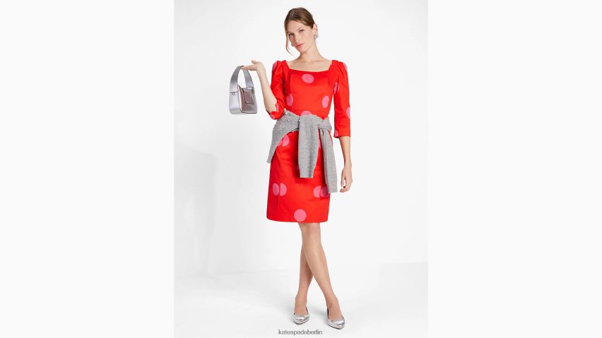 de Kate Spade Frauen Riesiges Etuikleid aus gepunktetem Faille Flamme scharlachrot NB82J2866 Bekleidung