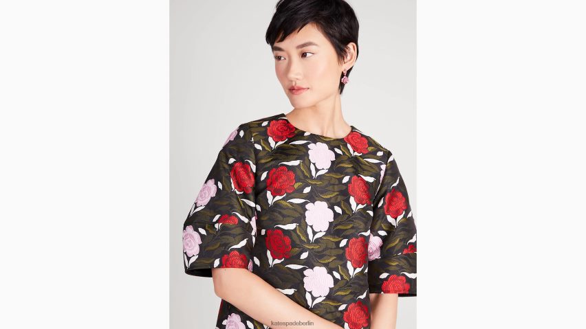de Kate Spade Frauen Rosengarten-Brokatkleid schwarz-multi NB82J2911 Bekleidung