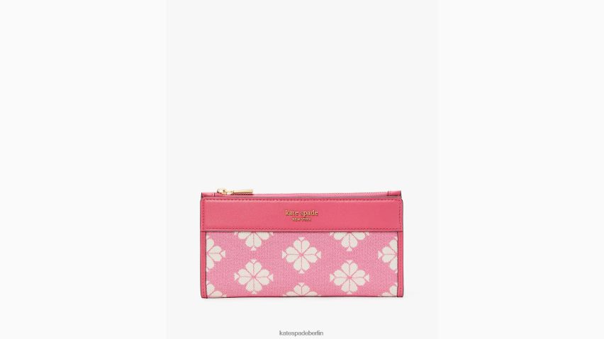 de Kate Spade Frauen Schmales Portemonnaie aus zweifarbigem Canvas mit Blumenmuster und Reißverschluss Bommel rosa bunt NB82J2421 Zubehör