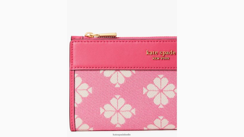 de Kate Spade Frauen Schmales Portemonnaie aus zweifarbigem Canvas mit Blumenmuster und Reißverschluss Bommel rosa bunt NB82J2421 Zubehör