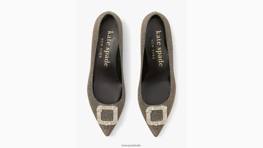 de Kate Spade Frauen Schnallen Sie sich die flachen Schuhe an Schwarz-Gold-Silber NB82J2596 Schuhwerk
