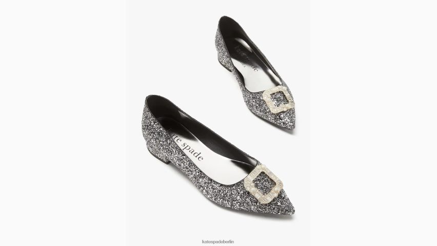 de Kate Spade Frauen Schnallen Sie sich die flachen Schuhe an schwarzes Silber NB82J2677 Schuhwerk