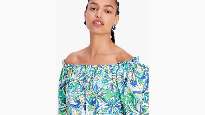 de Kate Spade Frauen Schulterfreies Oberteil mit Anemonenblumenmuster Gletscherblau Multi NB82J2692 Bekleidung