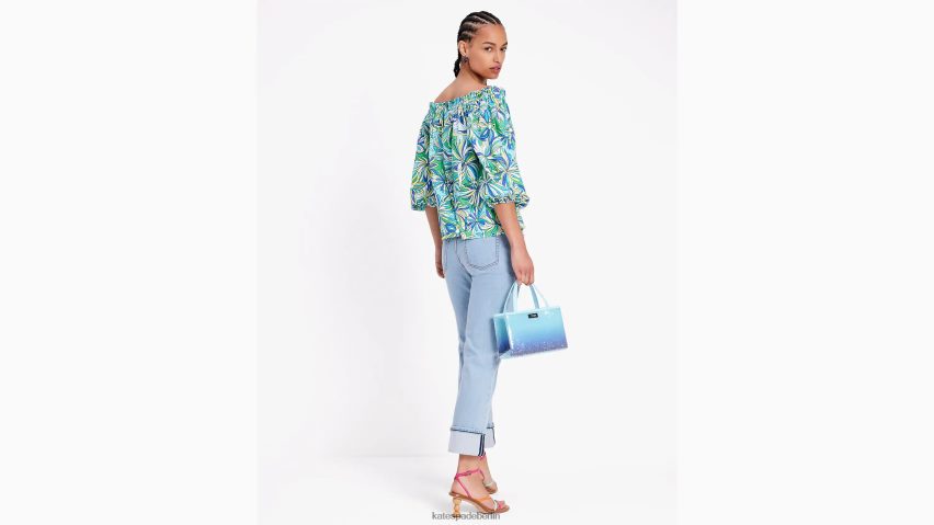 de Kate Spade Frauen Schulterfreies Oberteil mit Anemonenblumenmuster Gletscherblau Multi NB82J2692 Bekleidung