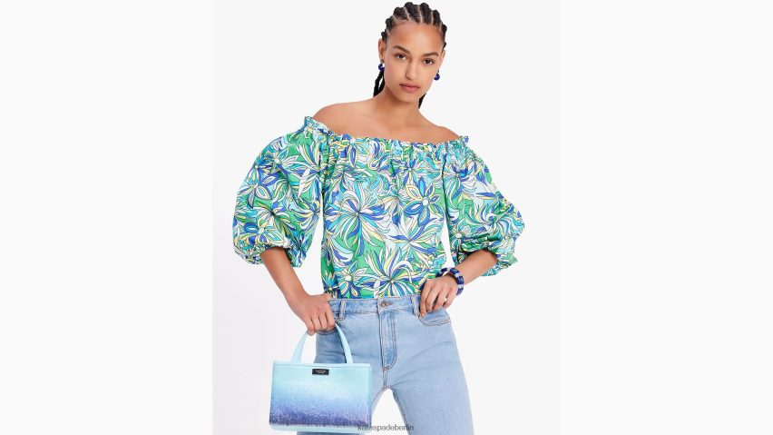 de Kate Spade Frauen Schulterfreies Oberteil mit Anemonenblumenmuster Gletscherblau Multi NB82J2692 Bekleidung