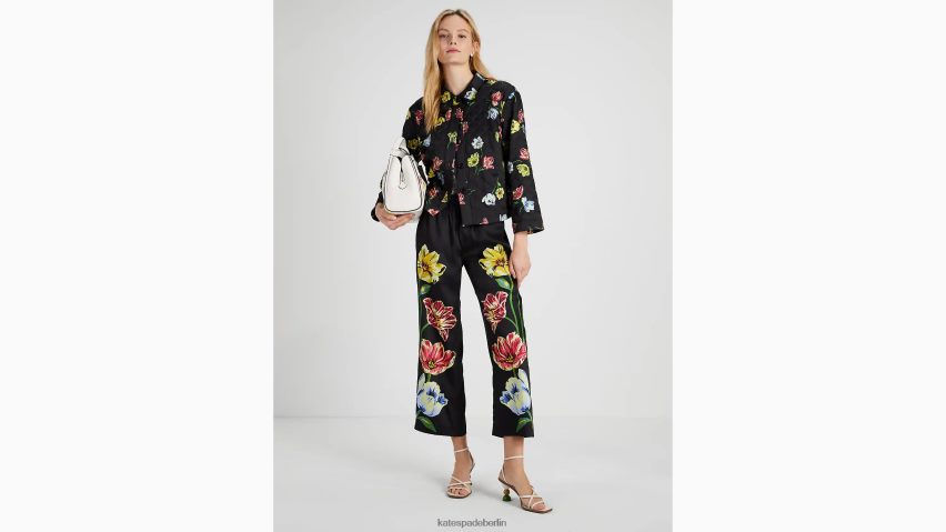 de Kate Spade Frauen Steppjacke mit platziertem Blumenmuster Schwarz NB82J2742 Bekleidung