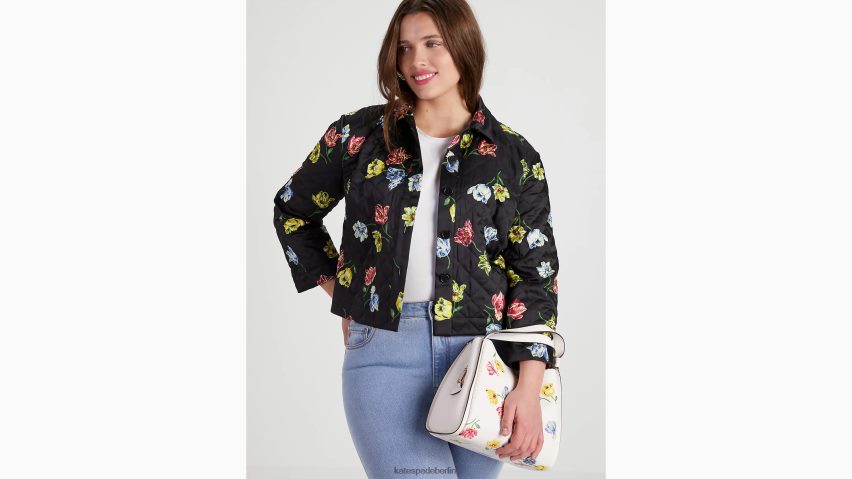 de Kate Spade Frauen Steppjacke mit platziertem Blumenmuster Schwarz NB82J2742 Bekleidung
