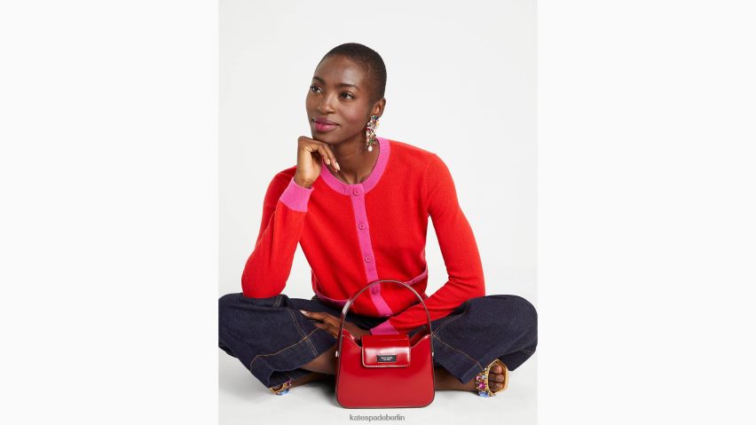 de Kate Spade Frauen Strickjacke aus Kaschmir mit Rundhalsausschnitt Flammenscharlachrot/Pflaumenrosa NB82J2963 Bekleidung